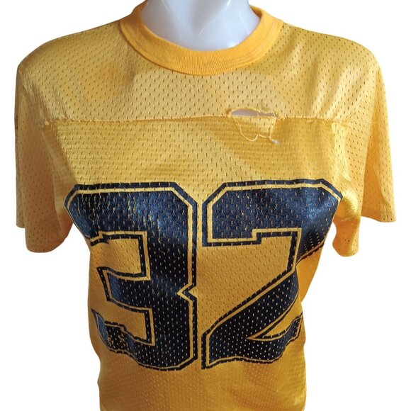 Vintage Women's T-shirt Medium Single Stitch 70's Mesh Football Jersey Distress - Picture 1 of 7